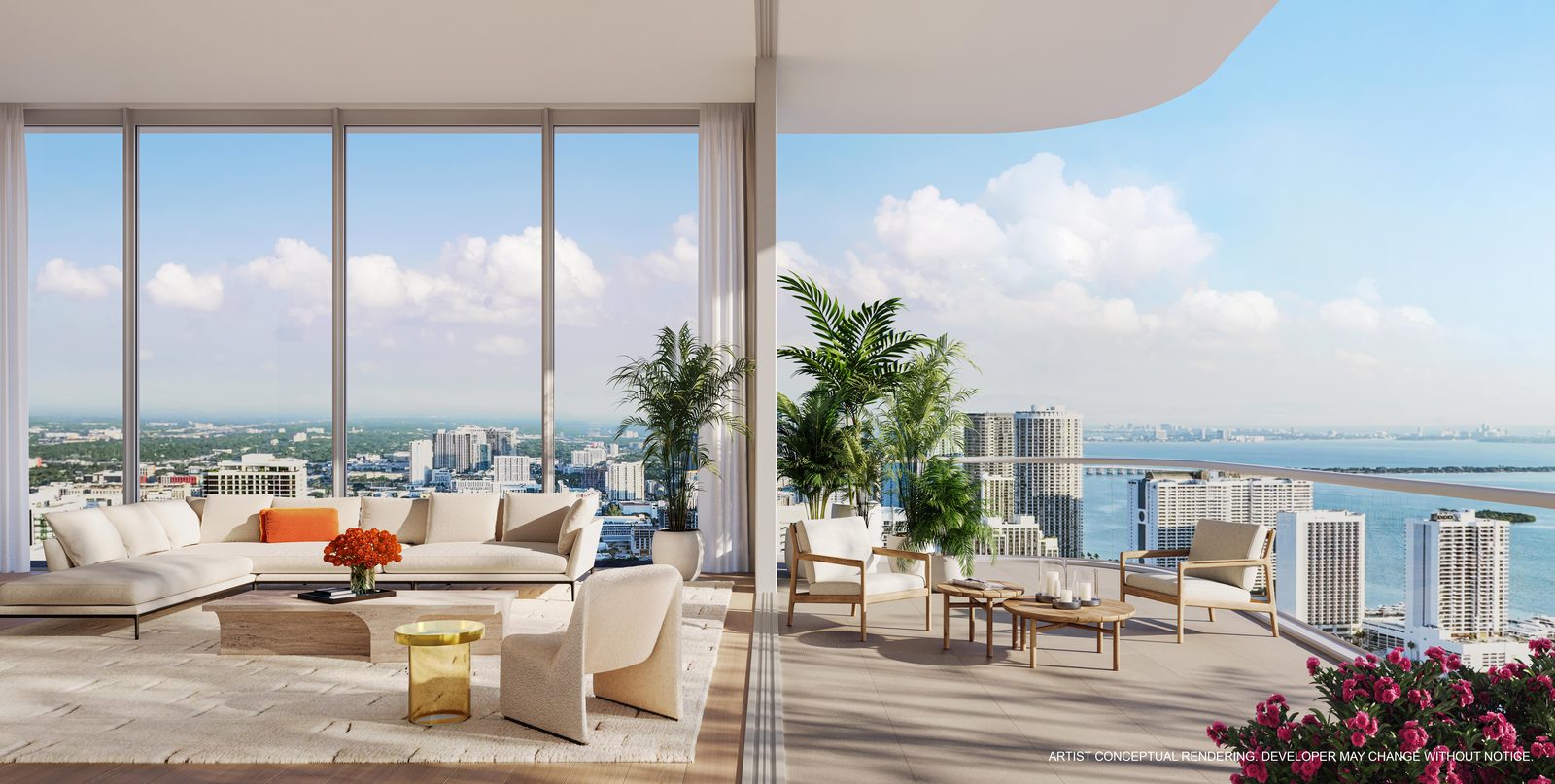 Residence living room with floor-to-ceiling impact windows