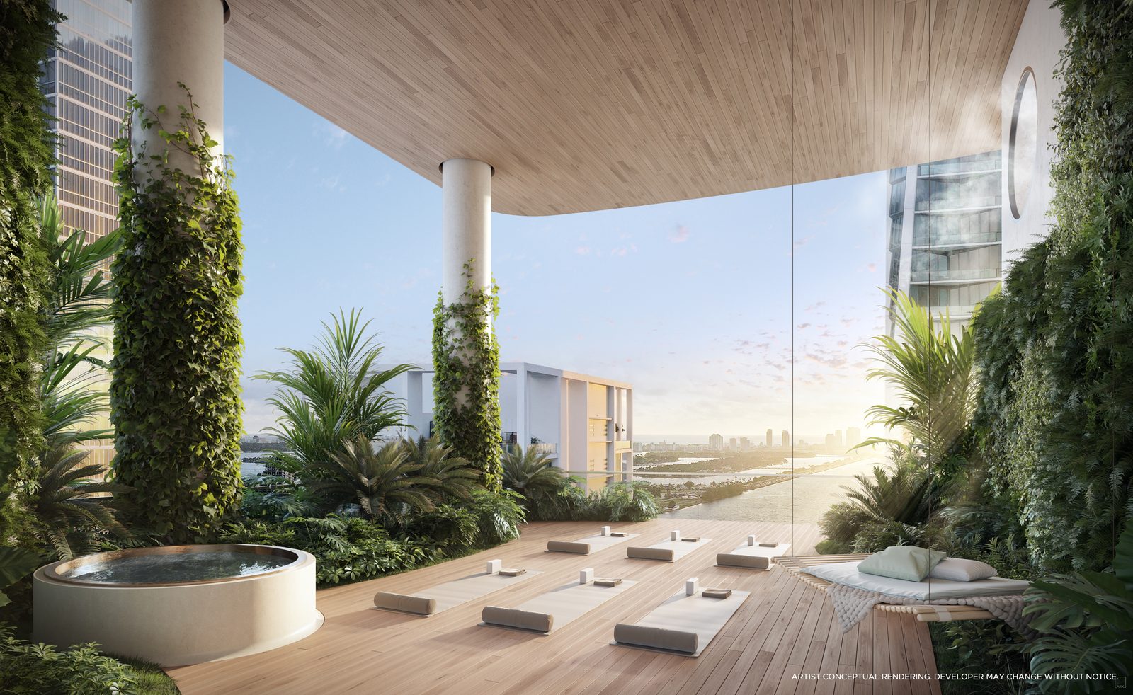 Mist garden with lush tropical landscaping