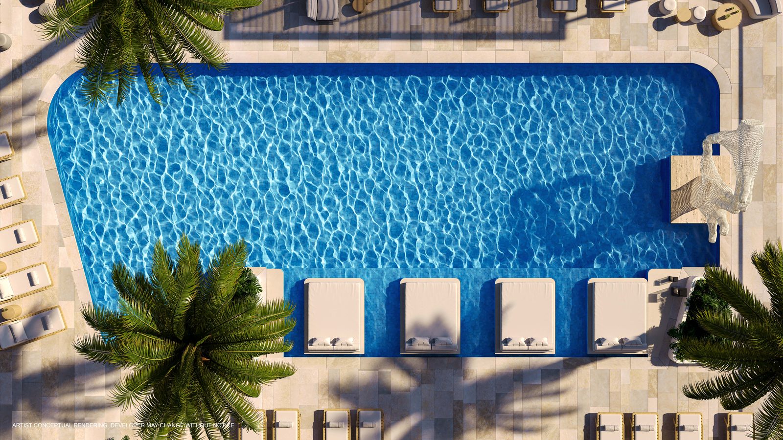 Aerial perspective of the JEM 50th-floor resort pool