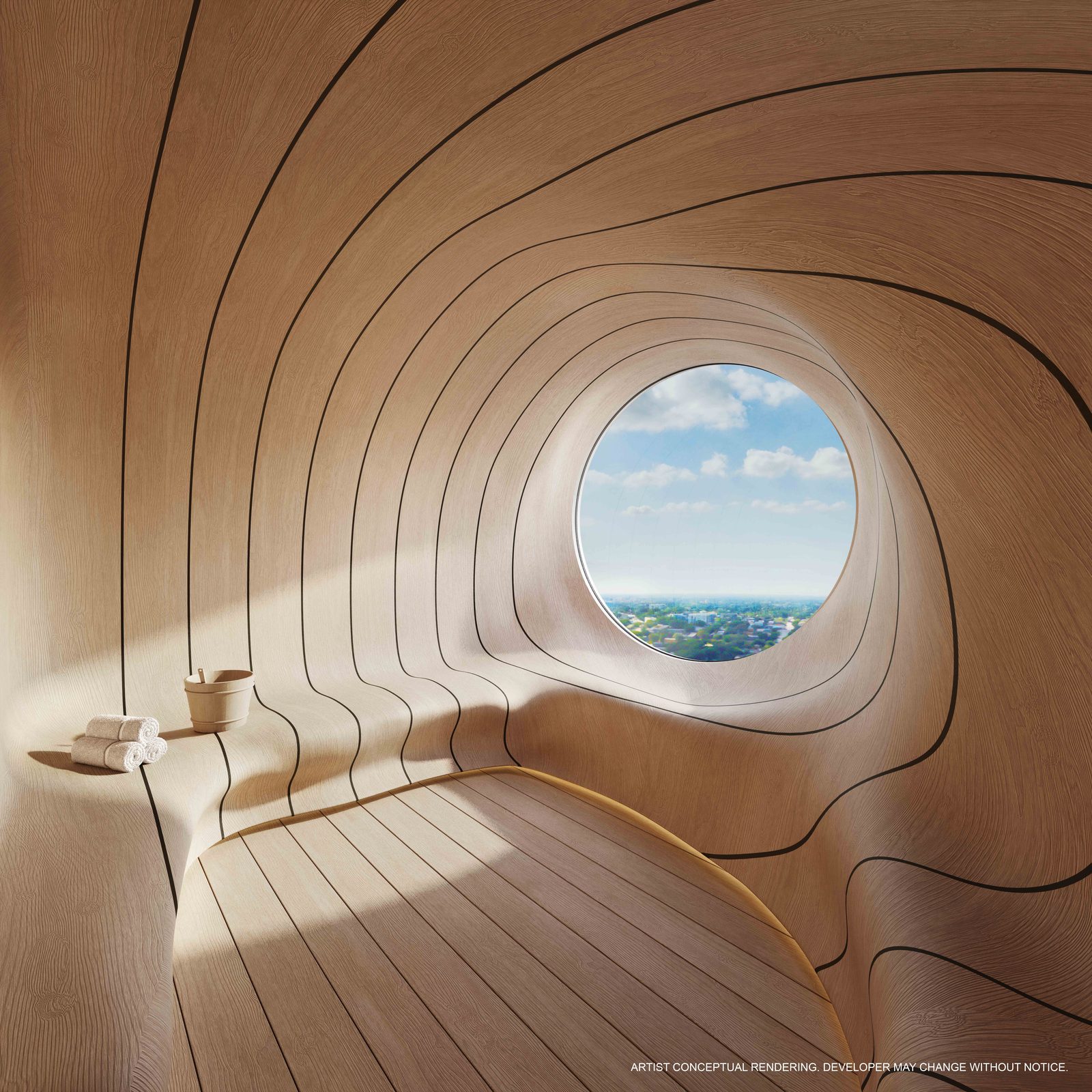 Sculptural dry sauna in the JEM spa suite